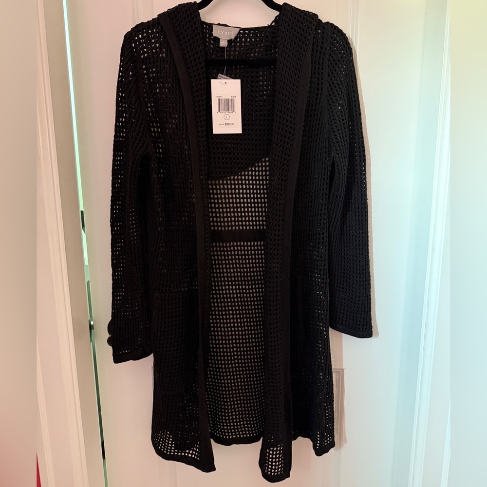 Cyrus Black Mesh Knit Cardigan